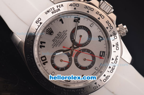 Rolex Daytona Asia 3836 Automatic Steel Case with Silver Dial and White Rubber Strap - 7750 Coating - Click Image to Close
